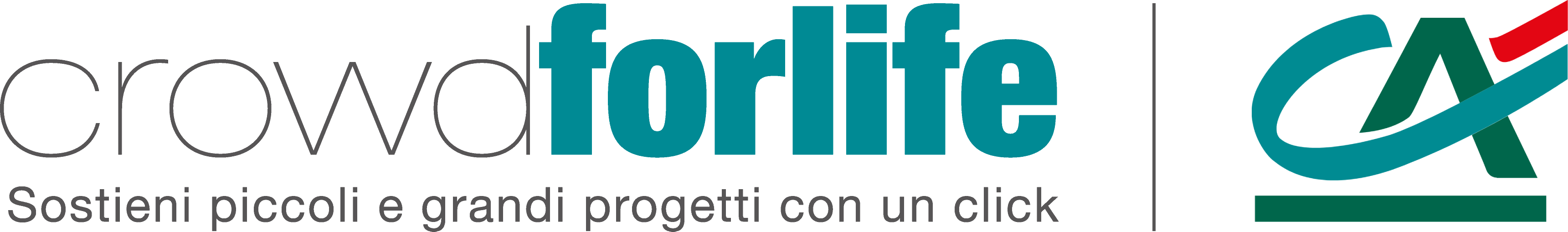Logo dell'iniziativa CrowdForLife di Crèdit Agricole. Sostieni piccoli e grandi progetti con un click